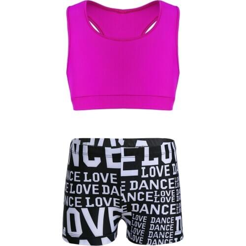 Summer 2PCS Kids Girls Tankini Outfit Tank Top with Letters Printed Bottoms Breathable Sportwear for Ballet Dance Gym Workout