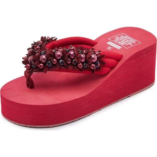 Sweet And Fresh Flip Flops Womens Summer Slope With Fashion Handmade Beaded Sandals And Slippers Outdoor Vacation Beach Shoes