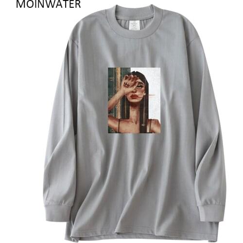 MOINWATER New Women Fashion Long Sleeve T shirts Female Abstract Pattern Streetwear Thick Cotton Tees Tops MLT2122