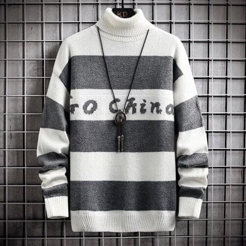 Loose Striped Turtleneck Sweater Men 2021 New Winter Thick Warm Pullover Men High Quality Fashion Mens Christmas Sweaters