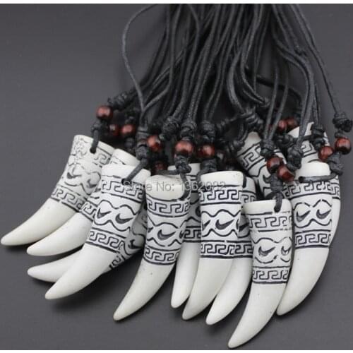 Wholesale 12pcs imitation bone carved white Elephant Tooth Design Lucky teeth Pendants Necklace gifts MN382