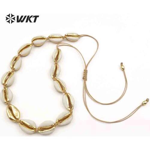 WT-JN038 WKT Wholesale natural sea cowrie shells chokers handmade lady girl necklace adjustable rope chain new style