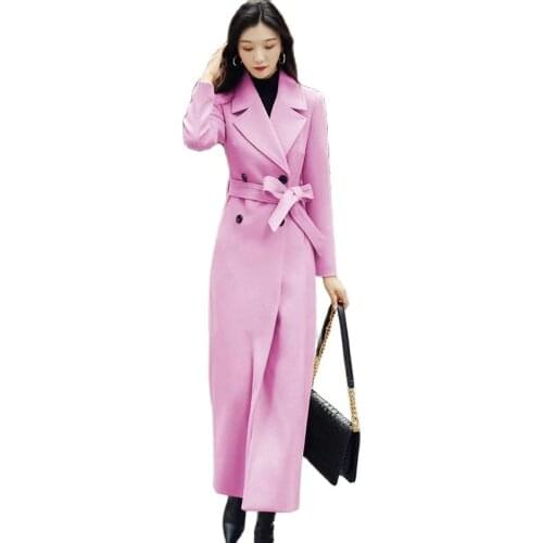 Autumn and winter new woolen coat womens long Korean version slim temperament over knee womens wool coat