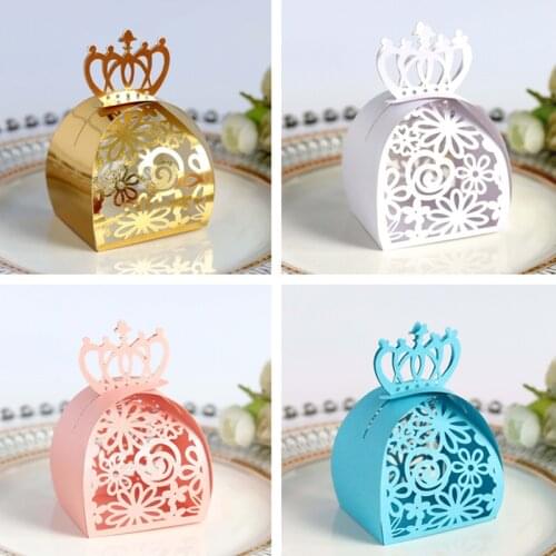 50/100pcs Wedding Party Favor Gift Bags Rose Laser Cut Hollow Candy Dragee Gift Boxes Baptism Chocolate Craft Package for Gifts