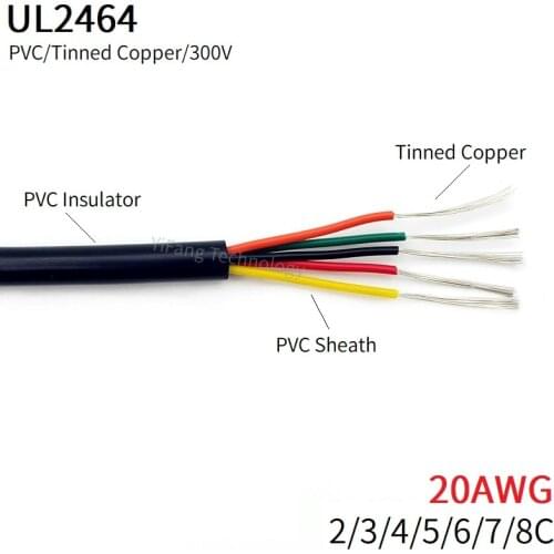 1M 20AWG Sheathed Wire Cable Channel Audio Line 2 3 4 5 6 7 8 Cores Insulated Electronic Soft Copper Signal Control Wire UL2464