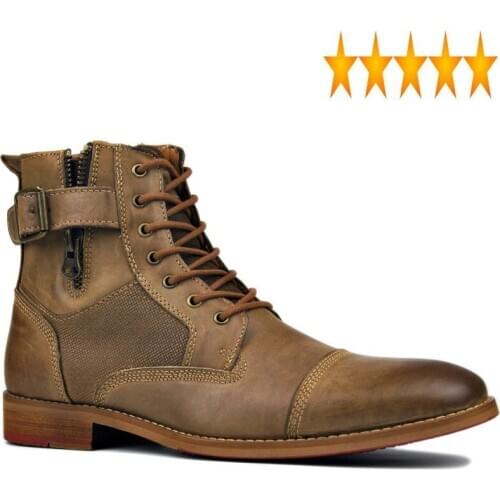 Size 47 Pointed Toe Plus Boots 100% Real Leather Work Safety Booties Vintage Autumn Winter Zip High Top Shoes Men