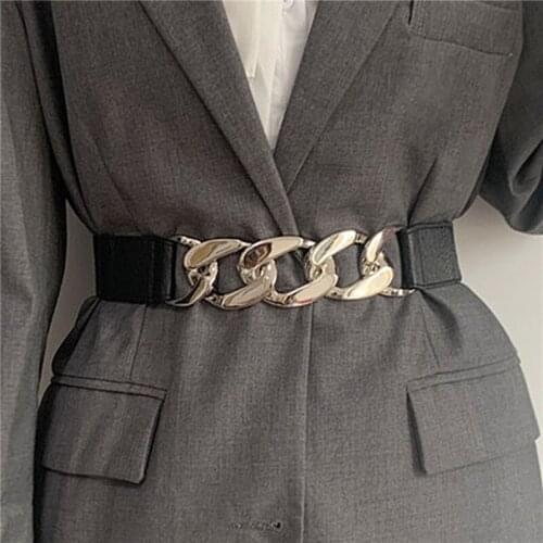 Gold Chain Belt Elastic Silver Metal Waist Belts for Women High Quality Stretch Cummerbunds Ladies Coat Chain Belt Waistband