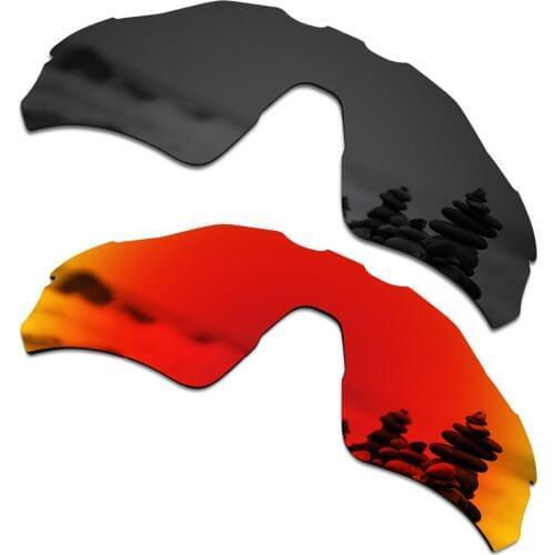 SmartVLT 2 Pieces Polarized Sunglasses Replacement Lenses for Oakley Radar EV Path Stealth Black and Fire Red