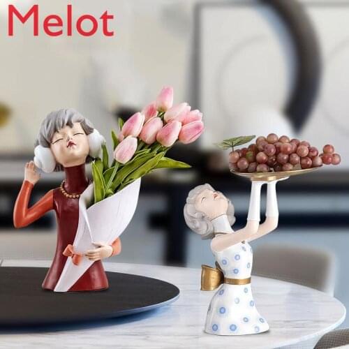 Modern Girl Resin Decoration Living Room Flower Vase Figurine TV Cabinet Home Decoration Girl Room Decoration Birthday Gift