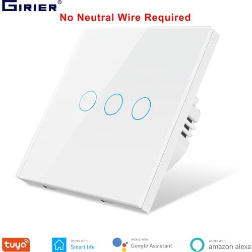 Wifi Smart Touch Light Switch No Neutral Wire Required, Smart Life App 433Mhz RF Remote Control, Works with Alexa Google Home