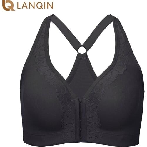 Womens Plus Size Wirefree Full Figure Lace Cotton Bra Front Closure Back Support Padded