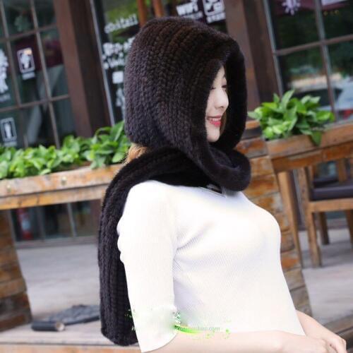 2019 Winter Real Mink Fur Hat Women Thick Knitted Ladies Warm Hats and Scarf Black Russia Genuine Mink Cap Female Hats With Fur