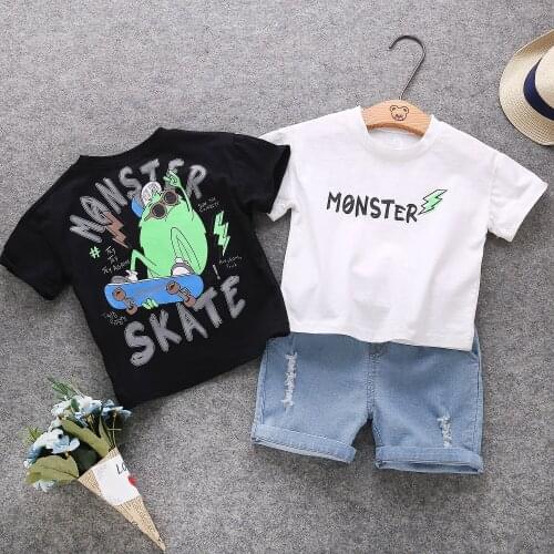 New Children Cartoon Clothing Sports Kids Cotton T-Shirt+Denim Shorts 2pc Sets Summer Outfit Costumes Clothing Baby Boys Clothes