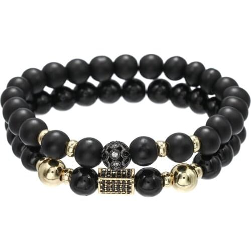 2021 Classic CZ Tube Charm Bracelet For Men Luxury Black Matte Bead CZ Copper Ball Bracelet Sets Men Women Jewelry Gift