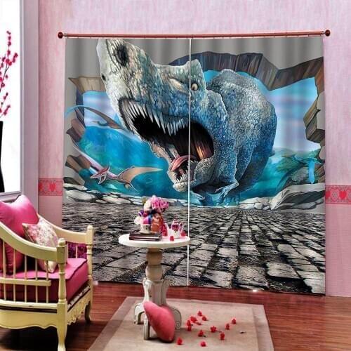 Crocodile Dinosaur 3d Curtains Creative Childrens Room Bedroom Boy Blackout Window Drapes Home Decor Sets (Left and Right Side)