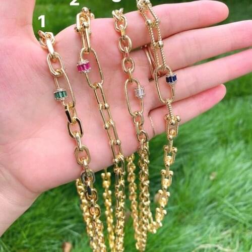 4Pcs Gold Gold Curb Link Chain necklace For Women Chunky Thick Crystal Zircon choker collar CZ clasp Punk Hip Hop Jewelry