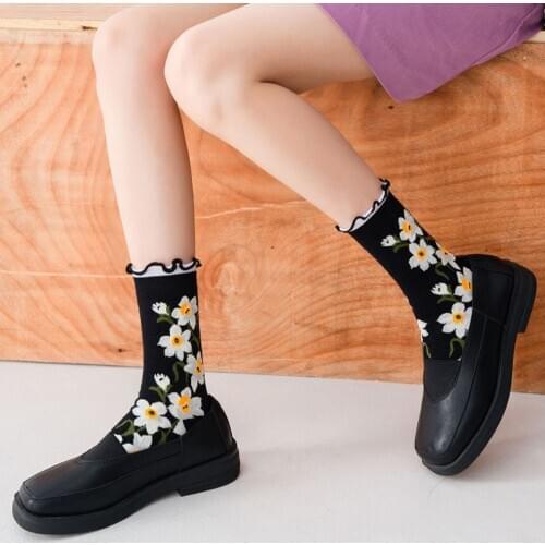 Socks women pack/5 pairs kawaii socks harajuku fashion lolita socks cute socks knee high socks designer socks flower ruffle long