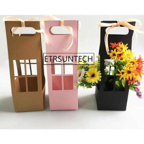 50pcs Handhold Flower Window Box Waterproof Paper Gift Boxes For Flower Packaging Decor Handhold Floral Bucket