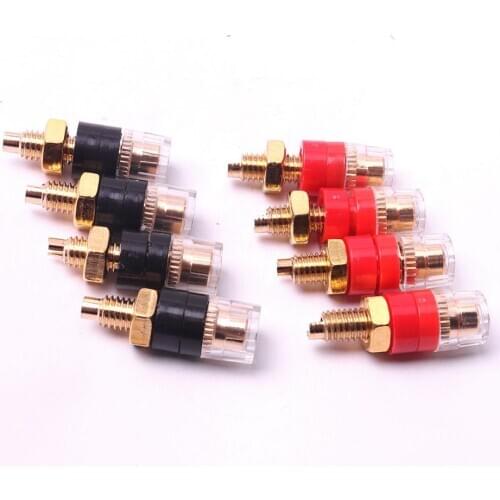 8Pcs Red and Black 8mm Crystal Transparent Terminal Banana Socket Copper & ABS High Current Banana Plug Socket Connector