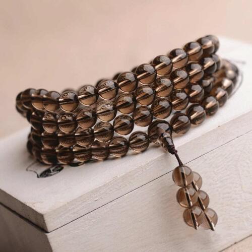 6mm Natural Tea-coloured Crystal Round Beaded Bracelets Fashion Buddhist 108 Meditation Prayer Mala Free Shipping BRO535