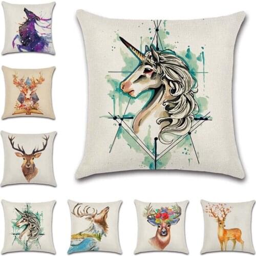 Animal Deer flower print Nordic style beige Cushion Cover decorative Home sofa chair car seat friend bedroom gift pillowcase