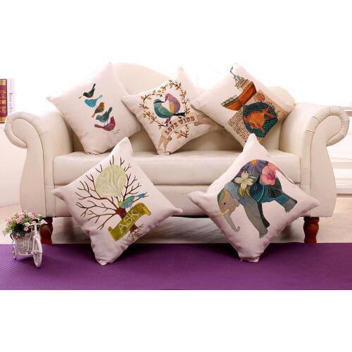 Decorative Pillow Cushion Case Bird Elephant Cartoon Pillowcase 17.5 Inch Cotton Linen Chair Seat Throw Pillow Cover A1053