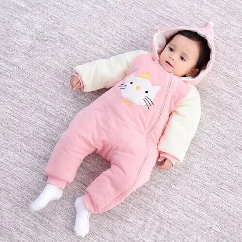 FEERIJT Newborn Baby Clothes Cotton Warm Jumpsuit for Boy Girl Hooded Baby Rompers 2019 Pink Outfit Infant One-piece Clothing