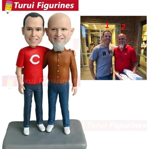 Two man brother couple figurine gay lesbian wedding cake topper custom design roomate graduation souvenir figurine sculpture mem
