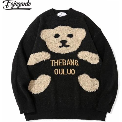 FOJAGANTO Autumn Winter Brand Mens Fashion Sweater Japanese Korean Cute Bear Pullover Harajuku Casual Couple Knit Sweater Male