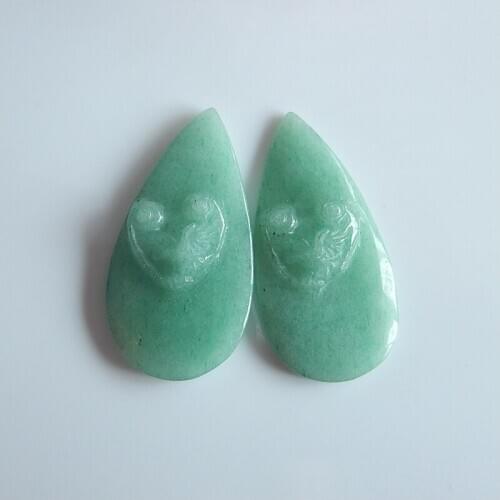 Indian Green Aventurine carved Fashion women Earring,Semiprecious Jewelry earring,33x16x5mm,6.9g