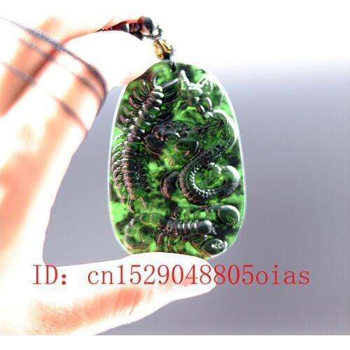 Chinese Natural Black Green Jade Spider Scorpion Snake Pendant Necklace Charm Jewelry Obsidian Carved Amulet Gifts for Men