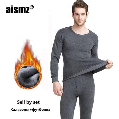 Aismz New Thermal Underwear Sets Men Winter Thermo Underwear Long Johns Winter Clothes Men Velvet Thick Thermal Clothing Solid