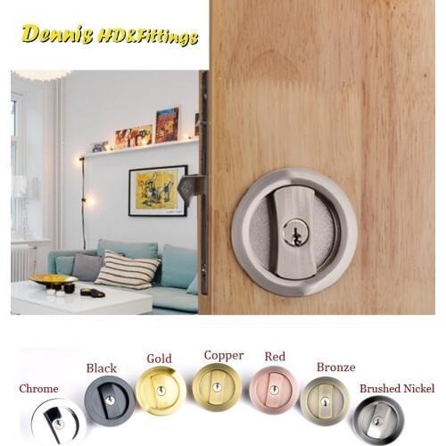 Round Circle Wooden Sliding Pocket Door Mortise Lock Set Hook Recessed Flushed Finger Pull Bath Bed Balcony Chrome Gold Bronze Matte Keyed Keyless Thumbturn