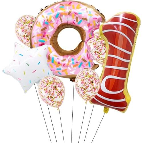 Sweet Colorful Doughnut Number Balloons Birthday Party Decorations Baby Shower Childrens Day Decor Foil Globos Home Supplies