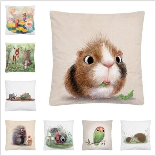 Cute Forest Animal Pencil Drawing Pattern Soft Short Plush Cushion Cover Pillowcase Home Sofa Car Decoration Pillowcase 45X45 Cm