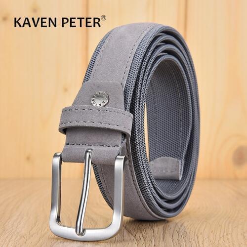 Men Oxford Fabric Suede Leather Belt High Quality Genuine Leather Luxury Pin Buckle For Men 3.5 cm and 3.8 cm Width