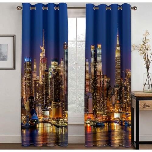 3D Night Modern Luxury City Landscape Pattern Blackout Curtain Set, Suitable for Home Curtains In The Living Room and Bedroom