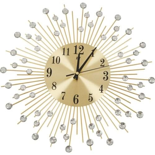 Wall Clock Diamonds Decorative Round Clock Metal Living Room Decor Quiet Quartz Clocks Modern Minimalist Clocks(Gold)