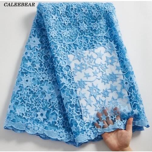 Sky Blue French Lace Fabric High Quality Sequins Milk Silk Lace African Nigerian Mesh Lace Fabric For Wedding Party Dress S2294