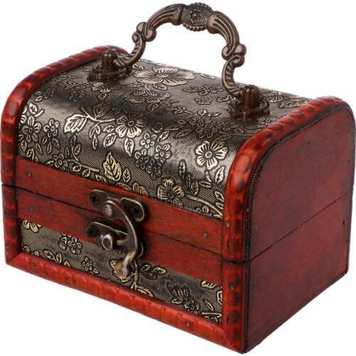 Small Vintage Jewelry Box Treasure Organizer Handmade Wooden Locking Storage Case