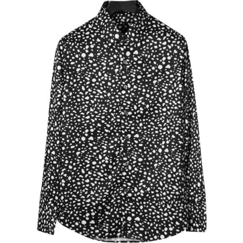 New 2021 Men 3D luxurious Wave point Polka dots Print Fashion Silk Casual Shirts Shirt high Pocket Long-sleeves S 2XL #A160