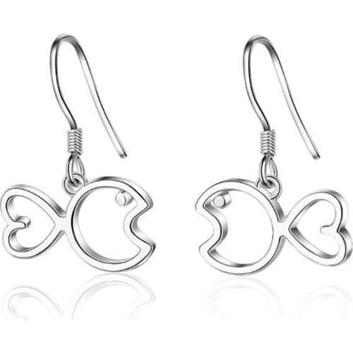 New Fashion Hollow Lucky Fish 925 Sterling Silver Jewelry Simple Sweet Animal Big Mouth To Mouth Fish Dangle Earrings SE809