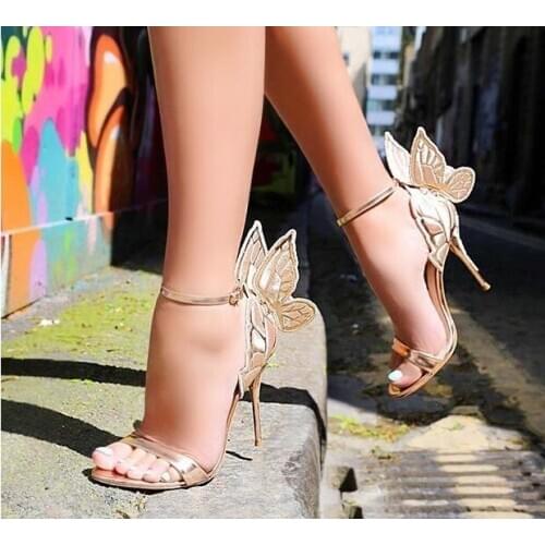New Arrivals Gold Champagne Wing Sandals Women Butterfly-knot Peep Toe Ankle Strap Gladiator Sandals Women Banquet Dress Shoes
