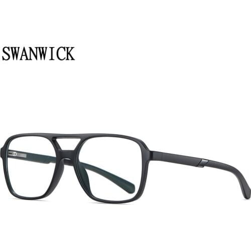 Swanwick blue light blocking glasses women square big computer glasses frames men TR90 clear lens black grey hot selling 2021