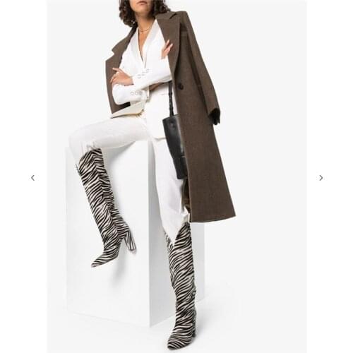 Autumn Winter Woman Knee-High Leather Boots with Stripes and Pleats High Heel Female Long Boots Pointed Toe