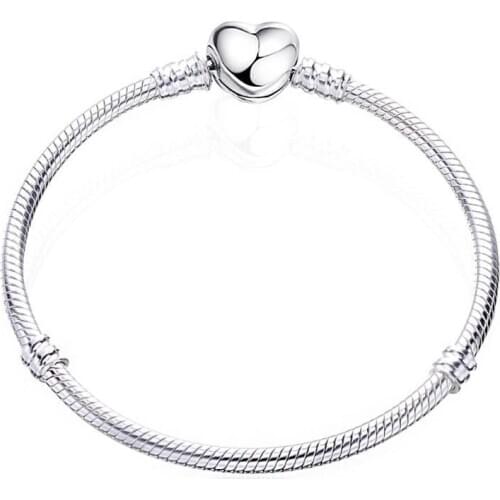 Panjia bracelet 3MM two-color heart-shaped buckle snake bone chain beads bracelet diy basic chain color-preserving silver plated