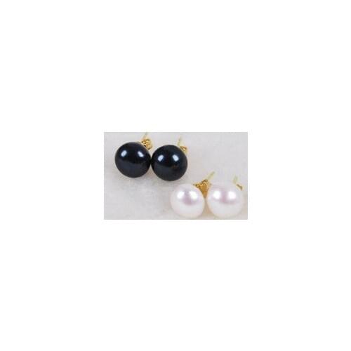 Lovely Fine Nobility 1 Pair Black & White 9-10mm natural Pearl Yellow Stud Earring wholesale 1[pair] earrings collares kolye