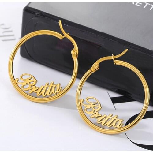 Hoop earrings 4size down wreath designed .choose from 14fonts
