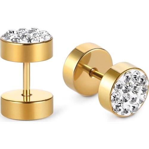 Barbell Stainless Steel Earrings Punk Anti Allergy Round Piercing Stud Earring for Men Czech Crystals Design Jewelry