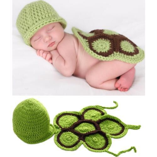 Turtle Shell Baby Hat with Cape Set Newborn Bebe Photography Prop Costumes Infant Crochet Tortoise Pictures Clothing Accessories